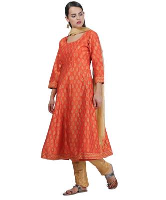Orange Embroidered Dupion Readymade Suits 2
