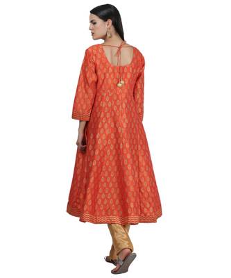 Orange Embroidered Dupion Readymade Suits 4