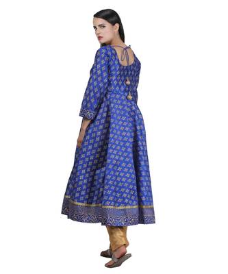 Blue Embroidered Dupion Readymade Suits 1
