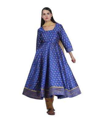 Blue Embroidered Dupion Readymade Suits 2