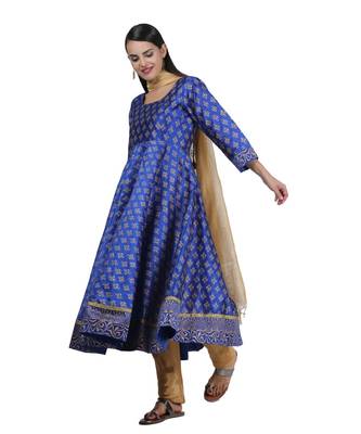 Blue Embroidered Dupion Readymade Suits 3