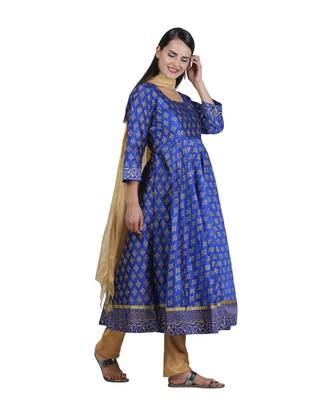 Blue Embroidered Dupion Readymade Suits 4