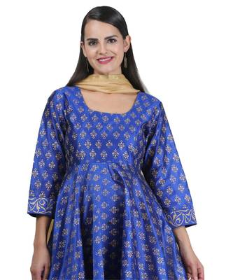 Blue Embroidered Dupion Readymade Suits 6
