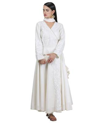 Cream Embroidered Cotton Readymade Suits 1