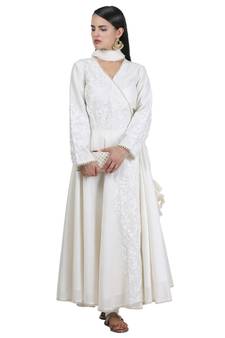 Cream Embroidered Cotton Readymade Suits