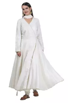 Cream Embroidered Cotton Readymade Suits