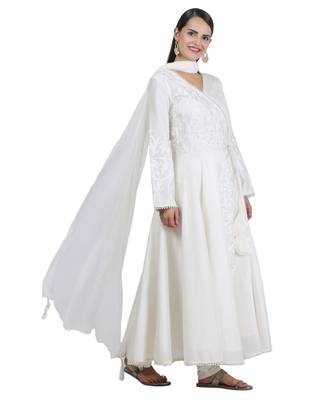 Cream Embroidered Cotton Readymade Suits 3