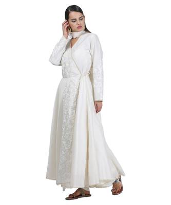 Cream Embroidered Cotton Readymade Suits 4
