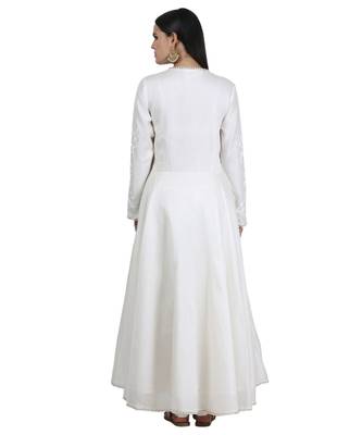 Cream Embroidered Cotton Readymade Suits 5