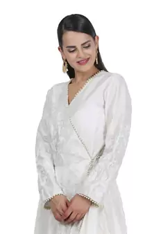 Cream Embroidered Cotton Readymade Suits