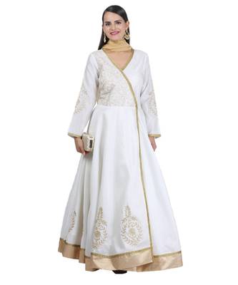 White Embroidered Dupion Readymade Suits 1