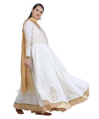 White Embroidered Dupion Readymade Suits 3