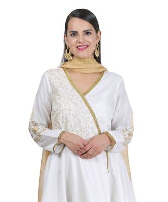White Embroidered Dupion Readymade Suits 4