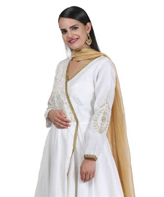 White Embroidered Dupion Readymade Suits 7