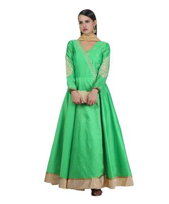 Green Embroidered Dupion Readymade Suits 1