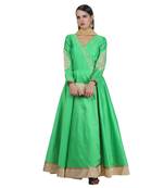 Green Embroidered Dupion Readymade Suits