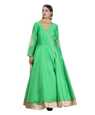 Green Embroidered Dupion Readymade Suits 2