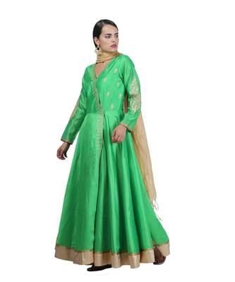 Green Embroidered Dupion Readymade Suits 3