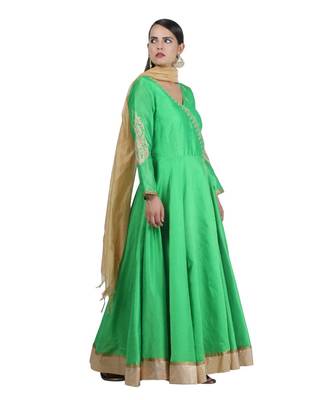 Green Embroidered Dupion Readymade Suits 4