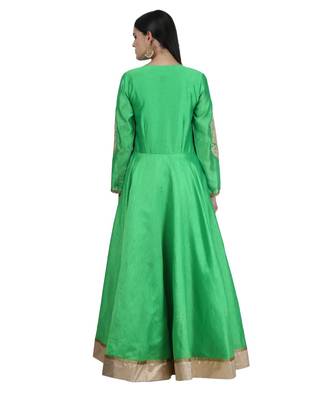 Green Embroidered Dupion Readymade Suits 5