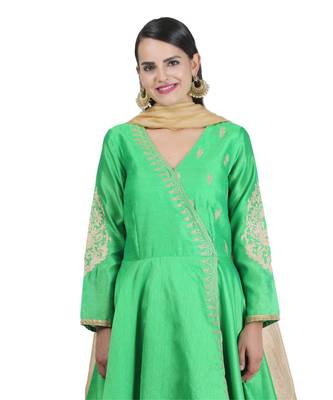 Green Embroidered Dupion Readymade Suits 6