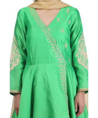 Green Embroidered Dupion Readymade Suits 8