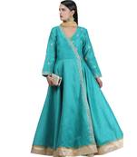 Blue Embroidered Dupion Readymade Suits