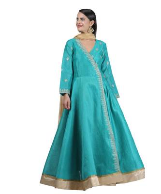 Blue Embroidered Dupion Readymade Suits 2