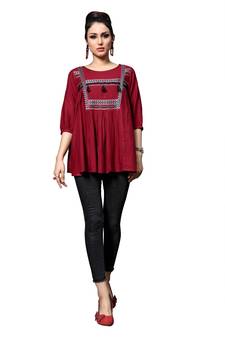 Maroon embroidered rayon party-tops