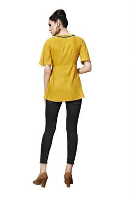 Yellow embroidered rayon tunic tops 3
