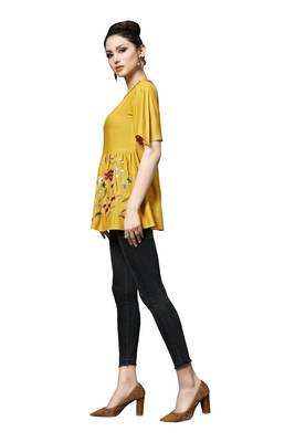 Yellow embroidered rayon tunic tops 4
