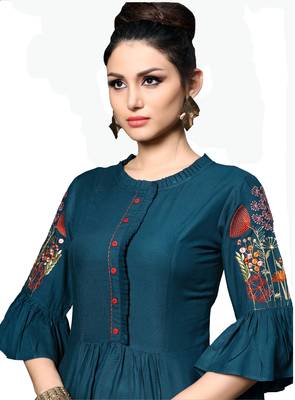 Blue embroidered rayon tunic tops 2