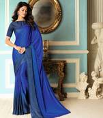 Royal blue plain crepe saree with blouse