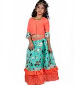 Orange & Green Organza Lehenga And Buttoned Top Set
