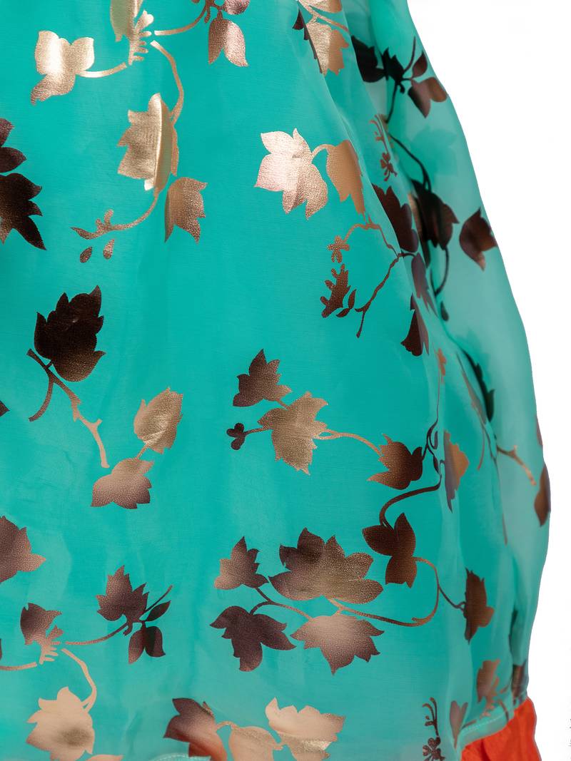 Orange & Green Organza Lehenga And Buttoned Top Set