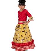 Red & Yellow Organza Lehenga And Buttoned Top Set