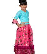 Blue & Pink Organza Lehenga And Buttoned Top Set