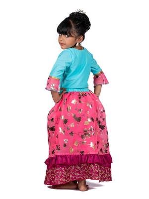 Blue & Pink Organza Lehenga And Buttoned Top Set 3