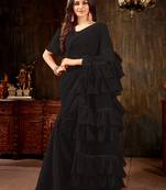 Black plain georgette ruffle saree with blouse