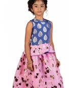 Blue & Pink Organza Lehenga And Buttoned Top Set