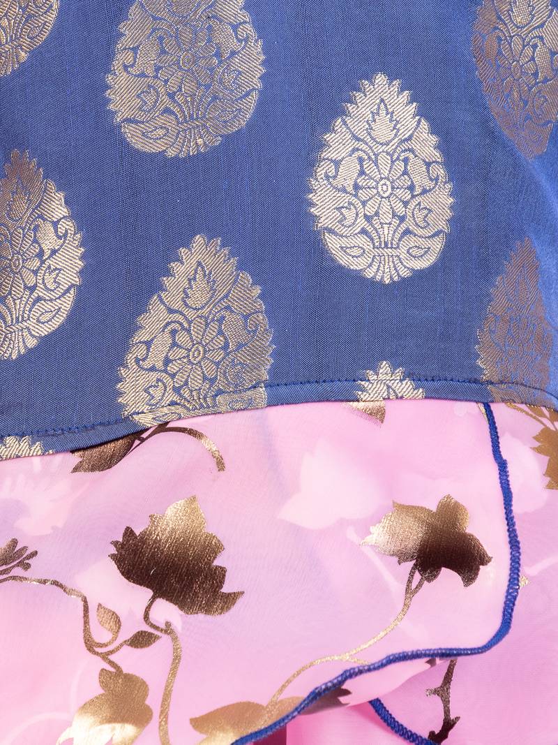 Blue & Pink Organza Lehenga And Buttoned Top Set