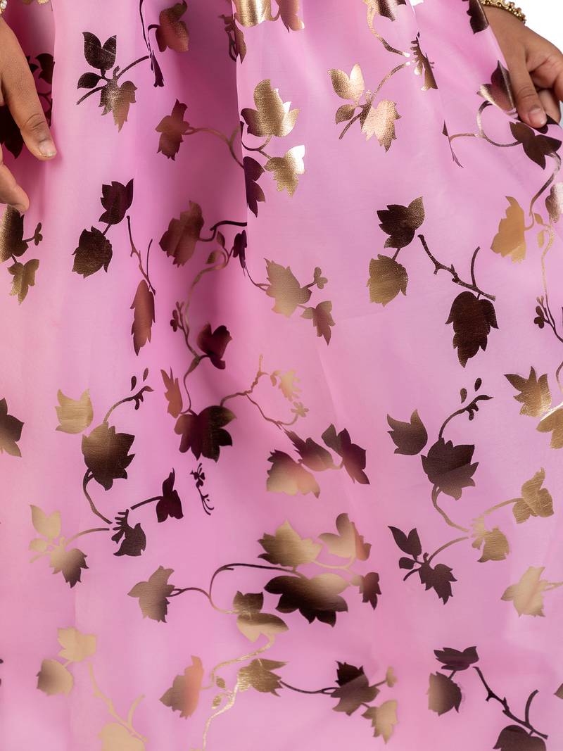 Blue & Pink Organza Lehenga And Buttoned Top Set