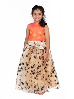 Orange & Yellow Organza Lehenga And Buttoned Top Set 1