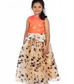 Orange & Yellow Organza Lehenga And Buttoned Top Set