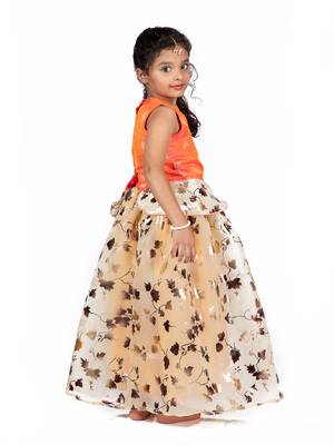 Orange & Yellow Organza Lehenga And Buttoned Top Set 4