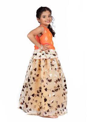 Orange & Yellow Organza Lehenga And Buttoned Top Set 5