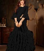 Black plain georgette ruffle saree with blouse