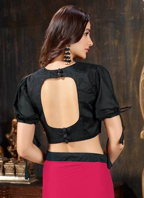 Pink plain georgette ruffle saree with blouse 5