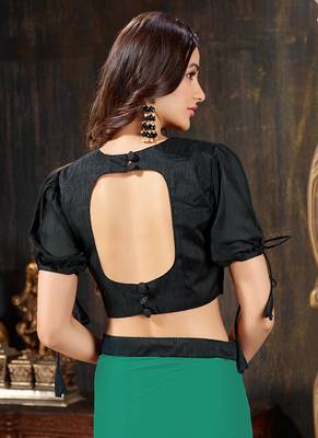 Green plain georgette ruffle saree with blouse 5