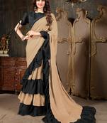 Chiku plain georgette ruffle saree with blouse